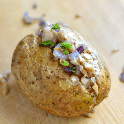 Onion and Mushroom Stuffed Potato with Garlic ‘Butter’