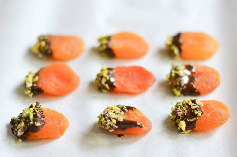 Pistachio Chocolate-Dipped Apricots